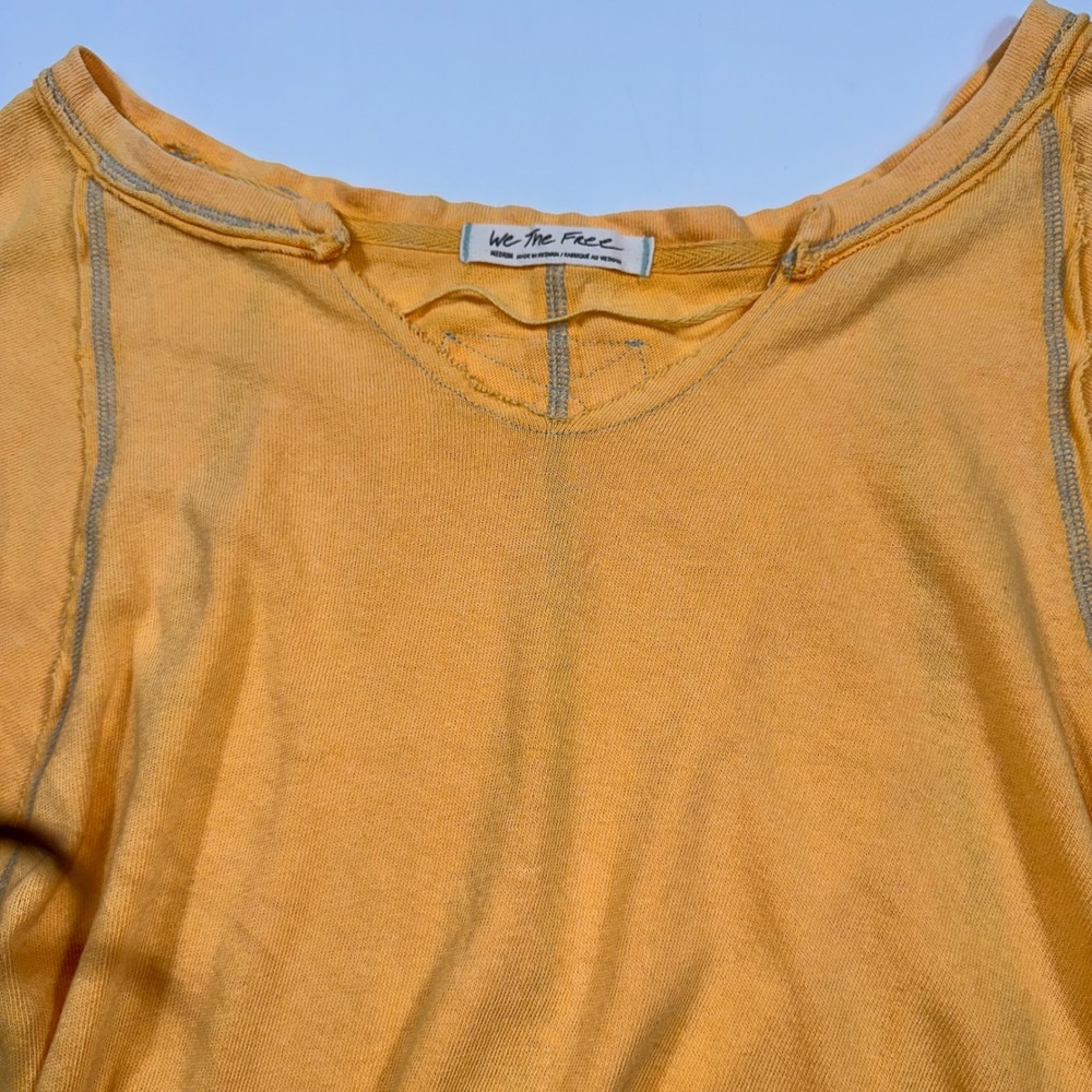 We The Free Oversized Pullover Top Womens Medium Exposed Seam V-Neck Yellow